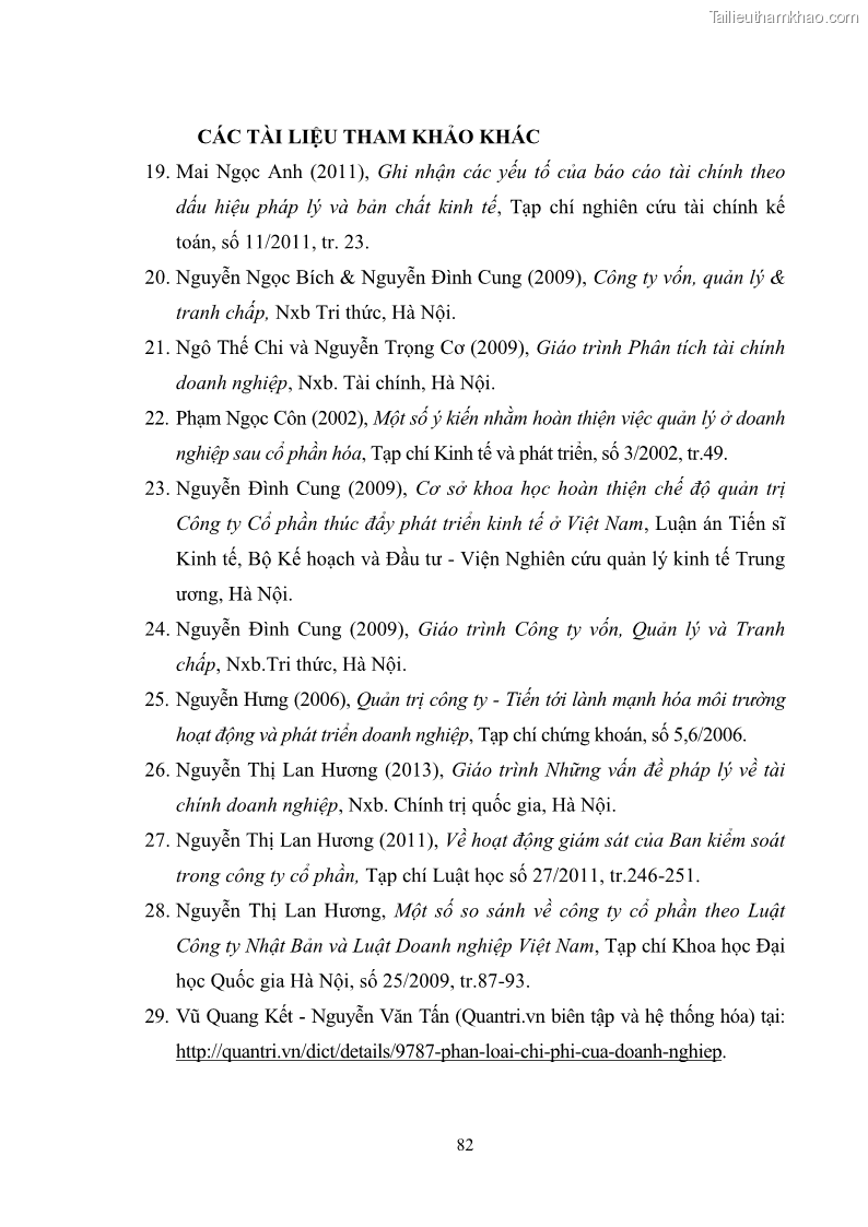 Luận văn thạc sĩ luật học Pháp luật về quản lý doanh thu, chi phí và lợi nhuận trong công ty cổ phần ở Việt Nam - 12 Trang 89