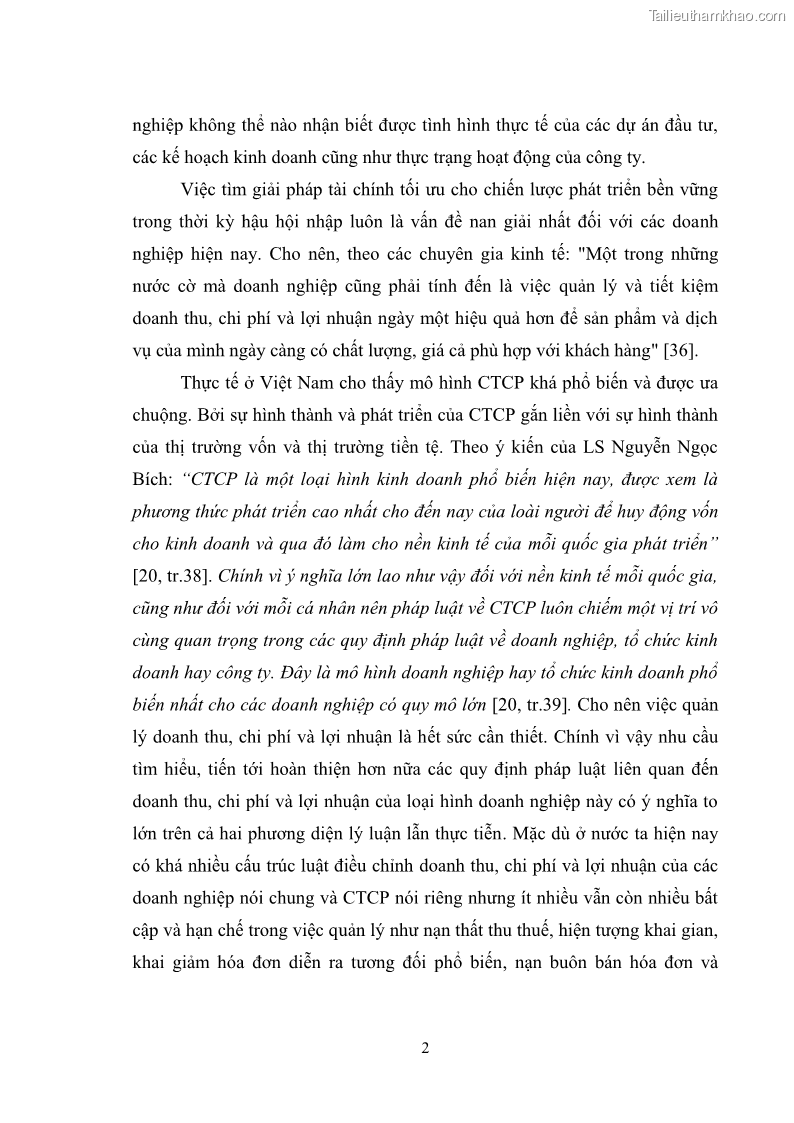 Luận văn thạc sĩ luật học Pháp luật về quản lý doanh thu, chi phí và lợi nhuận trong công ty cổ phần ở Việt Nam - 2 Trang 9
