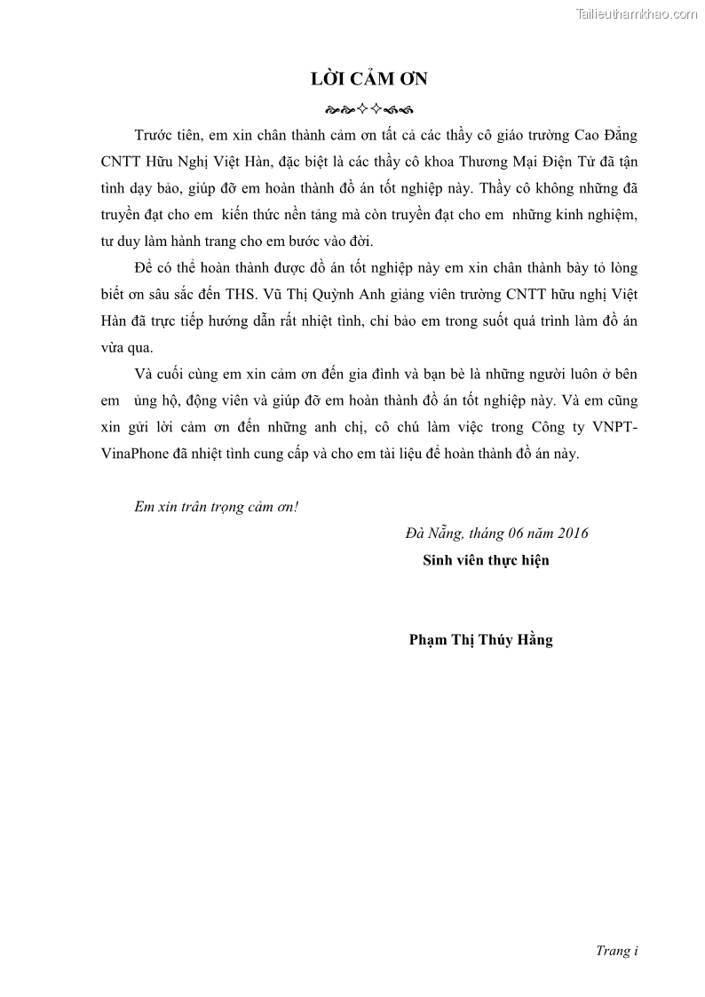 Đồ án tốt nghiệp Giải pháp hoàn thiện hoạt động quản trị quan hệ khách hàng cho Công ty VNPT Vinaphone Miền Trung - 1 Trang 1