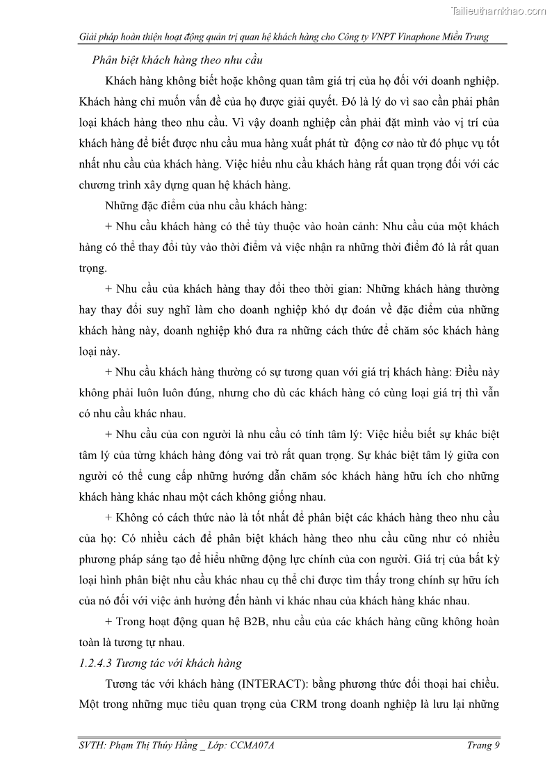 Đồ án tốt nghiệp Giải pháp hoàn thiện hoạt động quản trị quan hệ khách hàng cho Công ty VNPT Vinaphone Miền Trung - 3 Trang 17