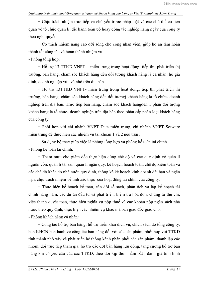 Đồ án tốt nghiệp Giải pháp hoàn thiện hoạt động quản trị quan hệ khách hàng cho Công ty VNPT Vinaphone Miền Trung - 4 Trang 25