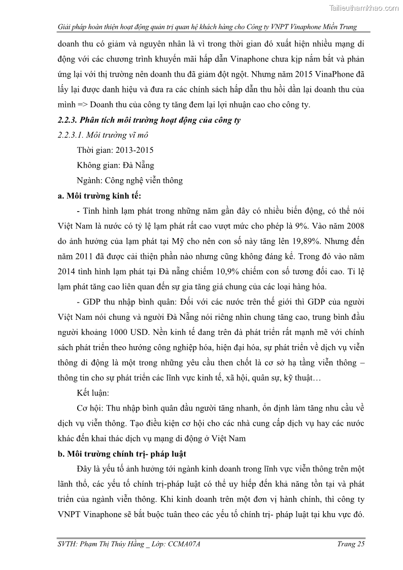 Đồ án tốt nghiệp Giải pháp hoàn thiện hoạt động quản trị quan hệ khách hàng cho Công ty VNPT Vinaphone Miền Trung - 5 Trang 33