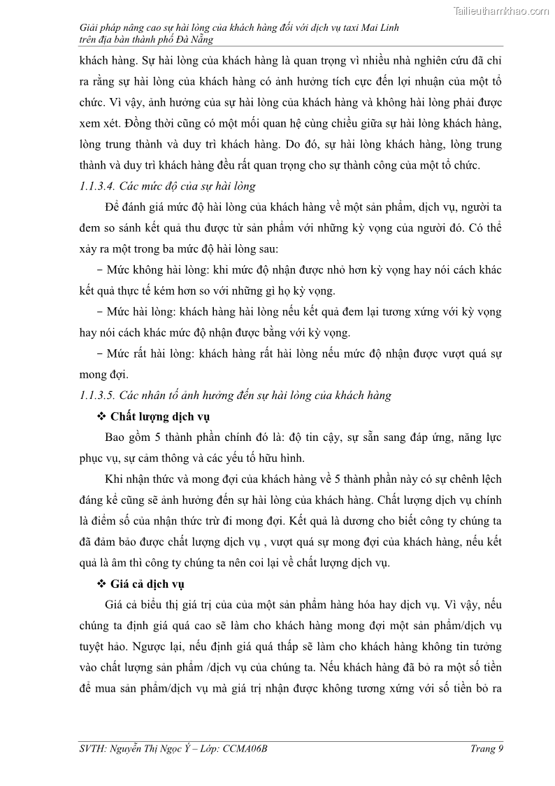 Đồ án tốt nghiệp quản trị kinh doanh Giải pháp nâng cao sự hài lòng của khách hàng đối với dịch vụ taxi Mai Linh trên địa bàn thành phố Đà Nẵng - 3 Trang 17