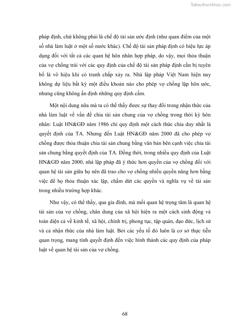 Luận văn thạc sĩ luật học Cơ sở lý luận và thực tiễn điều chỉnh quan hệ tài sản của vợ chồng theo Luật Hôn nhân và gia đình Việt Nam năm 2000 - 10 Trang 73