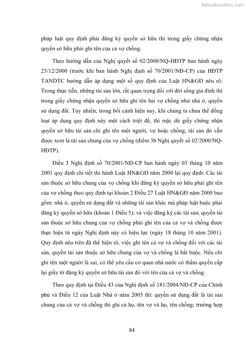 Luận văn thạc sĩ luật học Cơ sở lý luận và thực tiễn điều chỉnh quan hệ tài sản của vợ chồng theo Luật Hôn nhân và gia đình Việt Nam năm 2000 - 12 Trang 89