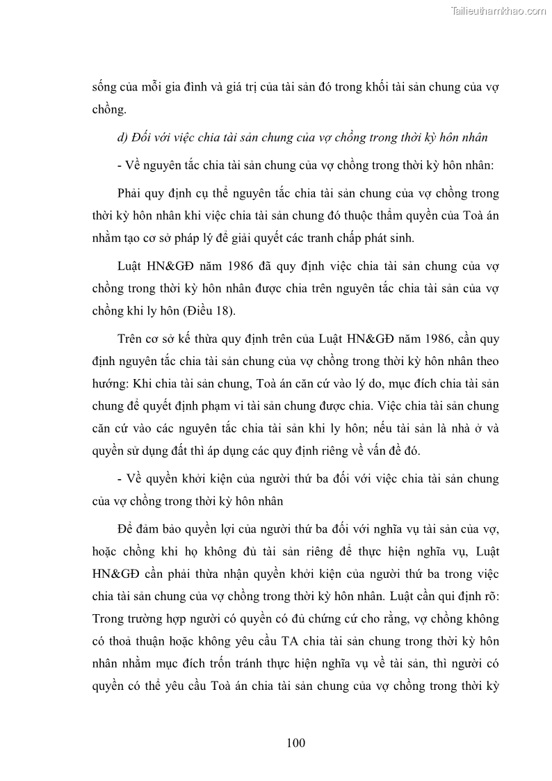 Luận văn thạc sĩ luật học Cơ sở lý luận và thực tiễn điều chỉnh quan hệ tài sản của vợ chồng theo Luật Hôn nhân và gia đình Việt Nam năm 2000 - 14 Trang 105