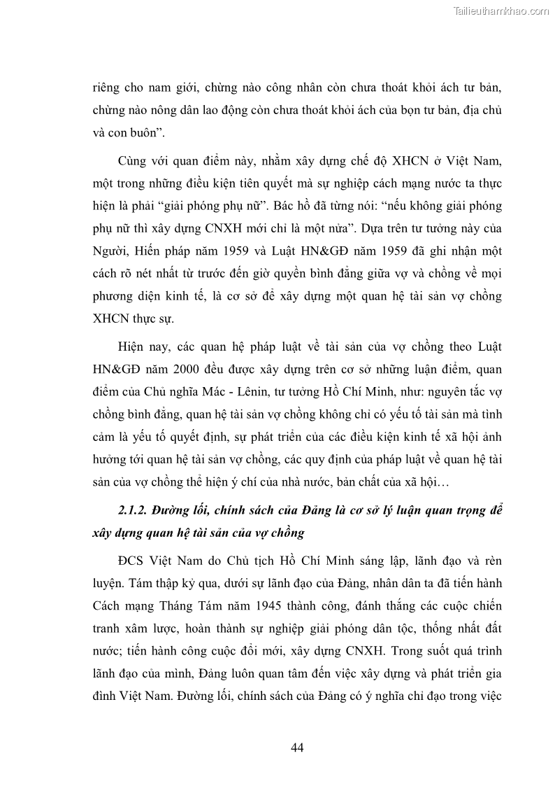 Luận văn thạc sĩ luật học Cơ sở lý luận và thực tiễn điều chỉnh quan hệ tài sản của vợ chồng theo Luật Hôn nhân và gia đình Việt Nam năm 2000 - 7 Trang 49