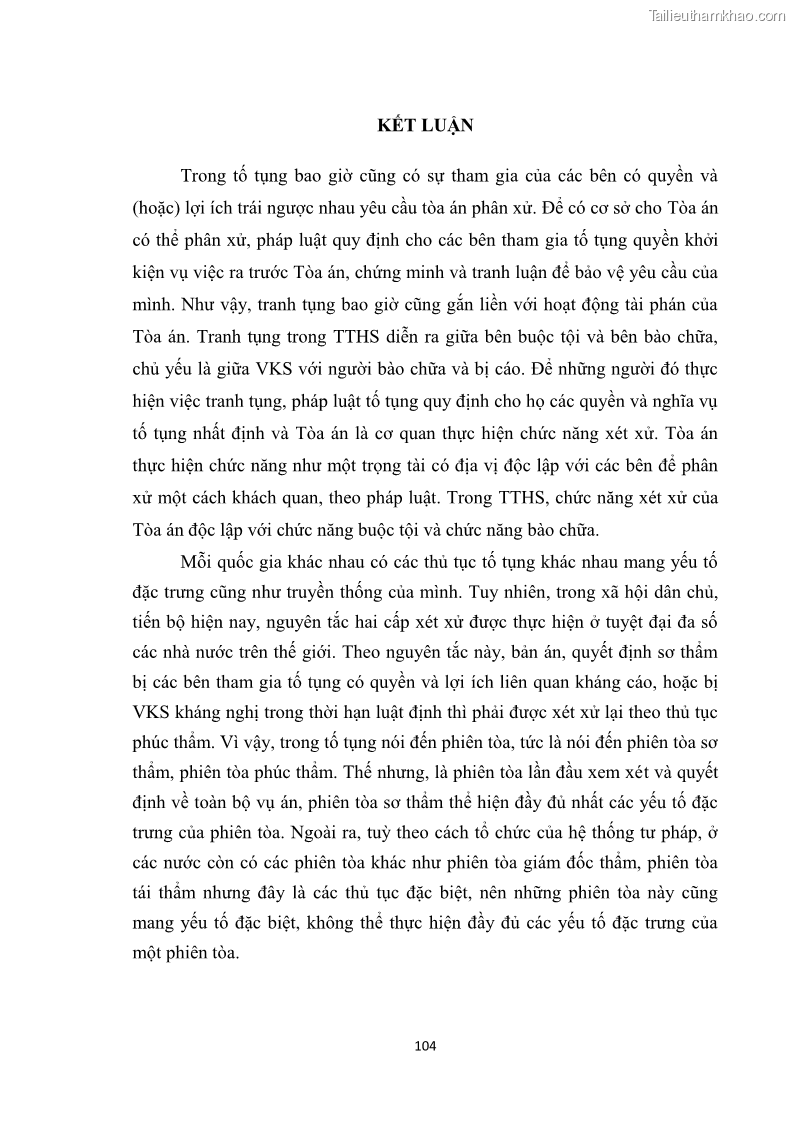 Luận văn thạc sĩ luật học Cơ sở lý luận và thực tiễn về tranh tụng tại phiên tòa trong xét xử vụ án hình sự ở tỉnh Bắc Ninh - 15 Trang 113
