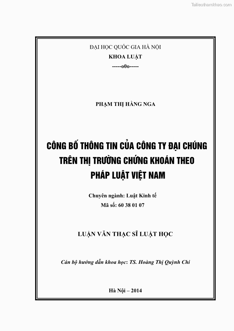 Luận văn thạc sĩ luật học Công bố thông tin của công ty đại chúng trên thị trường chứng khoán theo pháp luật Việt Nam - 1 Trang 1