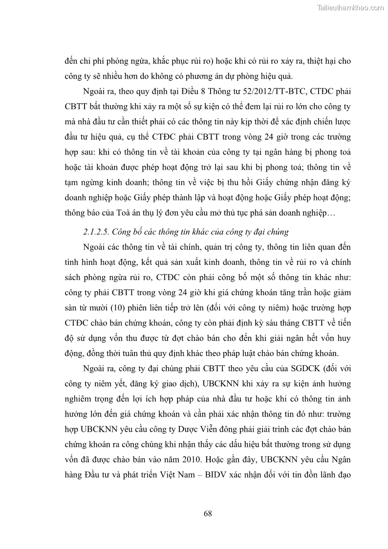 Luận văn thạc sĩ luật học Công bố thông tin của công ty đại chúng trên thị trường chứng khoán theo pháp luật Việt Nam - 10 Trang 73