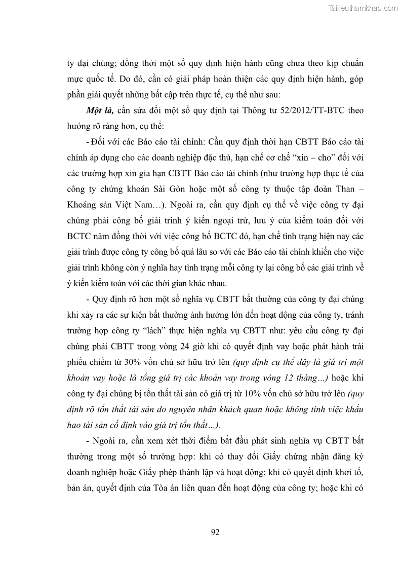 Luận văn thạc sĩ luật học Công bố thông tin của công ty đại chúng trên thị trường chứng khoán theo pháp luật Việt Nam - 13 Trang 97