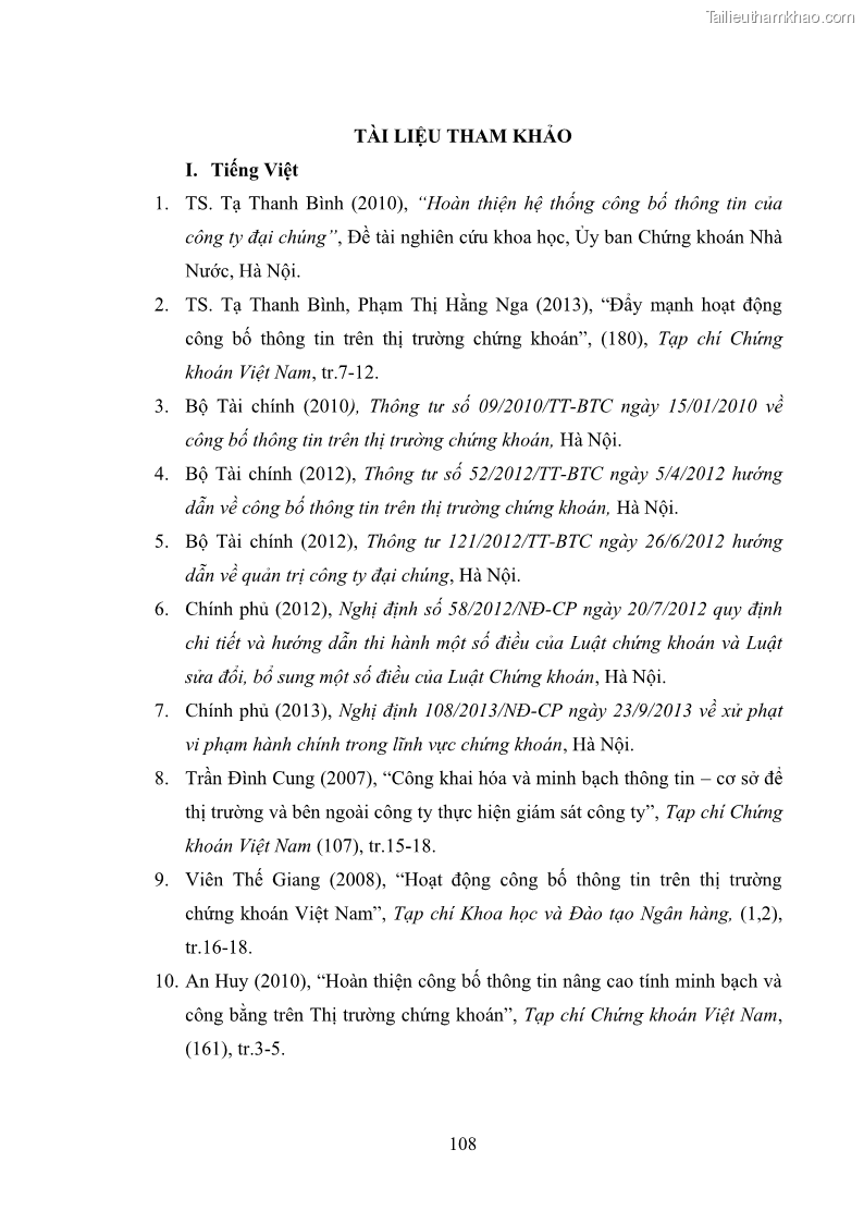 Luận văn thạc sĩ luật học Công bố thông tin của công ty đại chúng trên thị trường chứng khoán theo pháp luật Việt Nam - 15 Trang 113