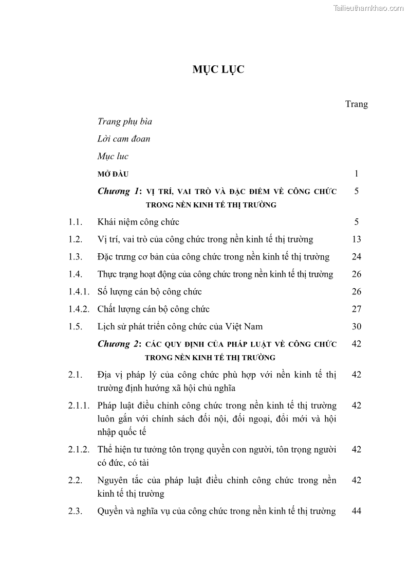 Luận văn thạc sĩ luật học Công chức trong nền kinh tế thị trường - 1 Trang 1