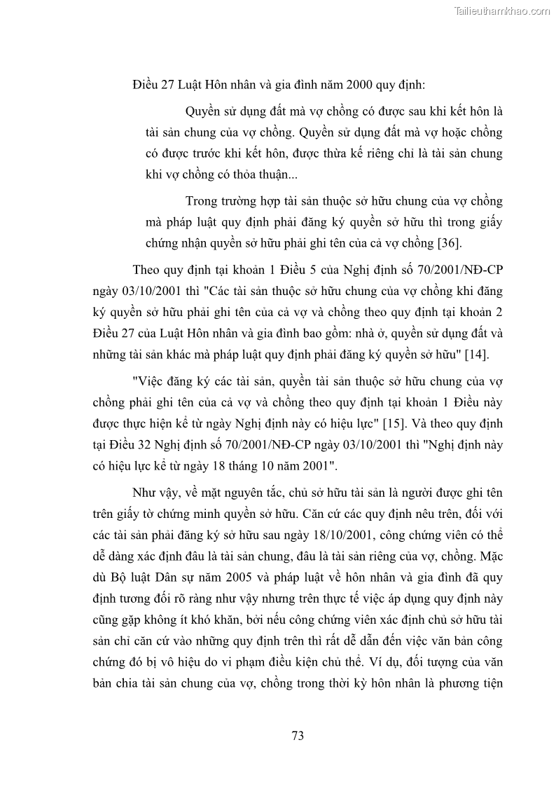 Luận văn thạc sĩ luật học Công chứng các văn bản liên quan đến tài sản của vợ chồng - 10 Trang 73