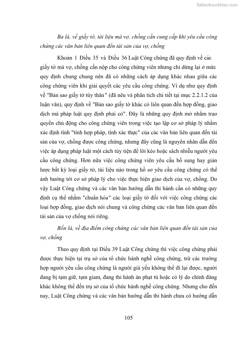 Luận văn thạc sĩ luật học Công chứng các văn bản liên quan đến tài sản của vợ chồng - 14 Trang 105