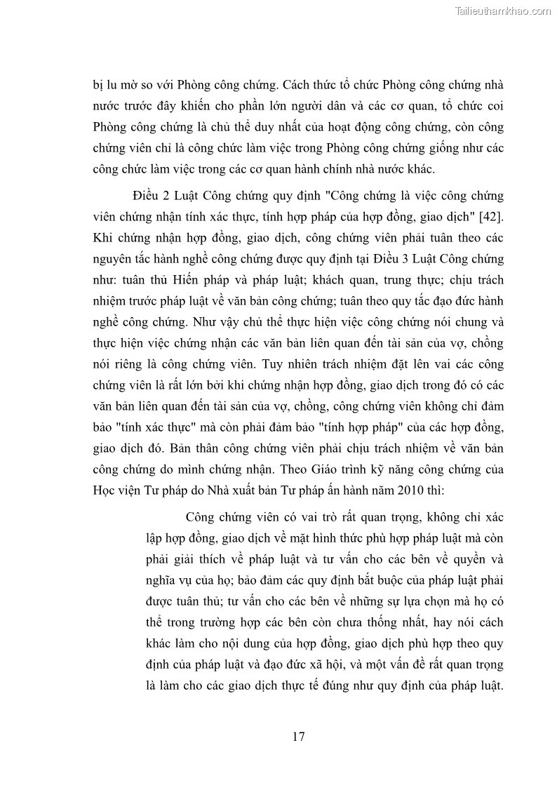 Luận văn thạc sĩ luật học Công chứng các văn bản liên quan đến tài sản của vợ chồng - 3 Trang 17