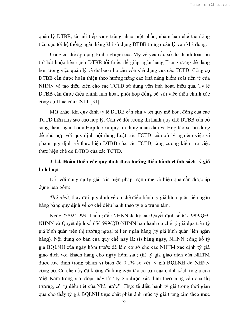 Luận văn thạc sĩ luật học Công cụ thực hiện chính sách tiền tệ quốc gia theo pháp luật Việt Nam - 10 Trang 73