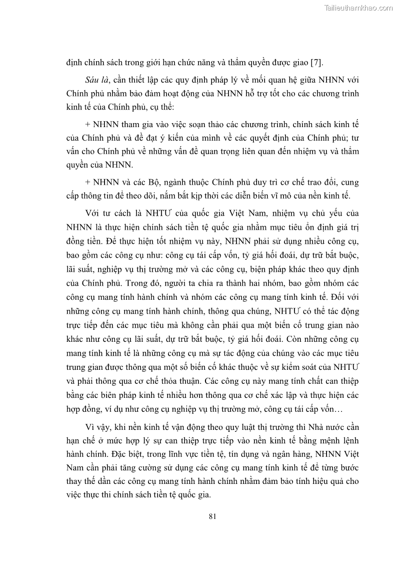 Luận văn thạc sĩ luật học Công cụ thực hiện chính sách tiền tệ quốc gia theo pháp luật Việt Nam - 11 Trang 81