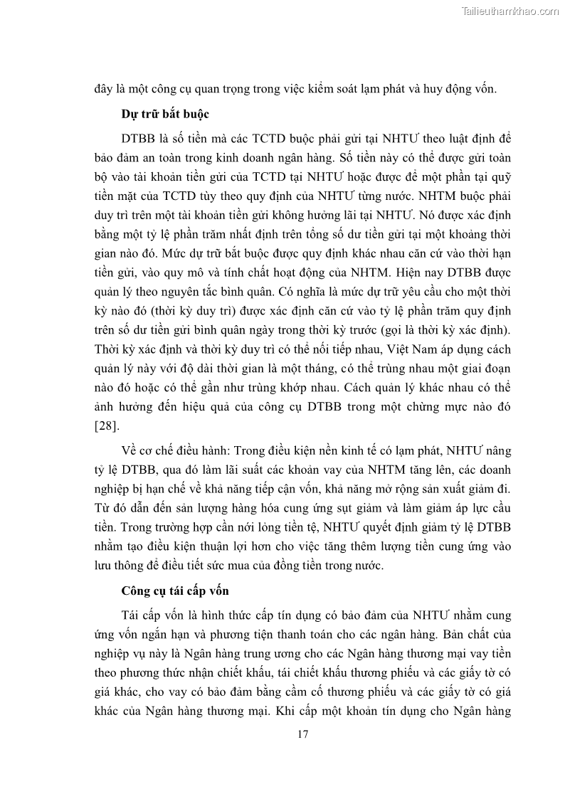 Luận văn thạc sĩ luật học Công cụ thực hiện chính sách tiền tệ quốc gia theo pháp luật Việt Nam - 3 Trang 17