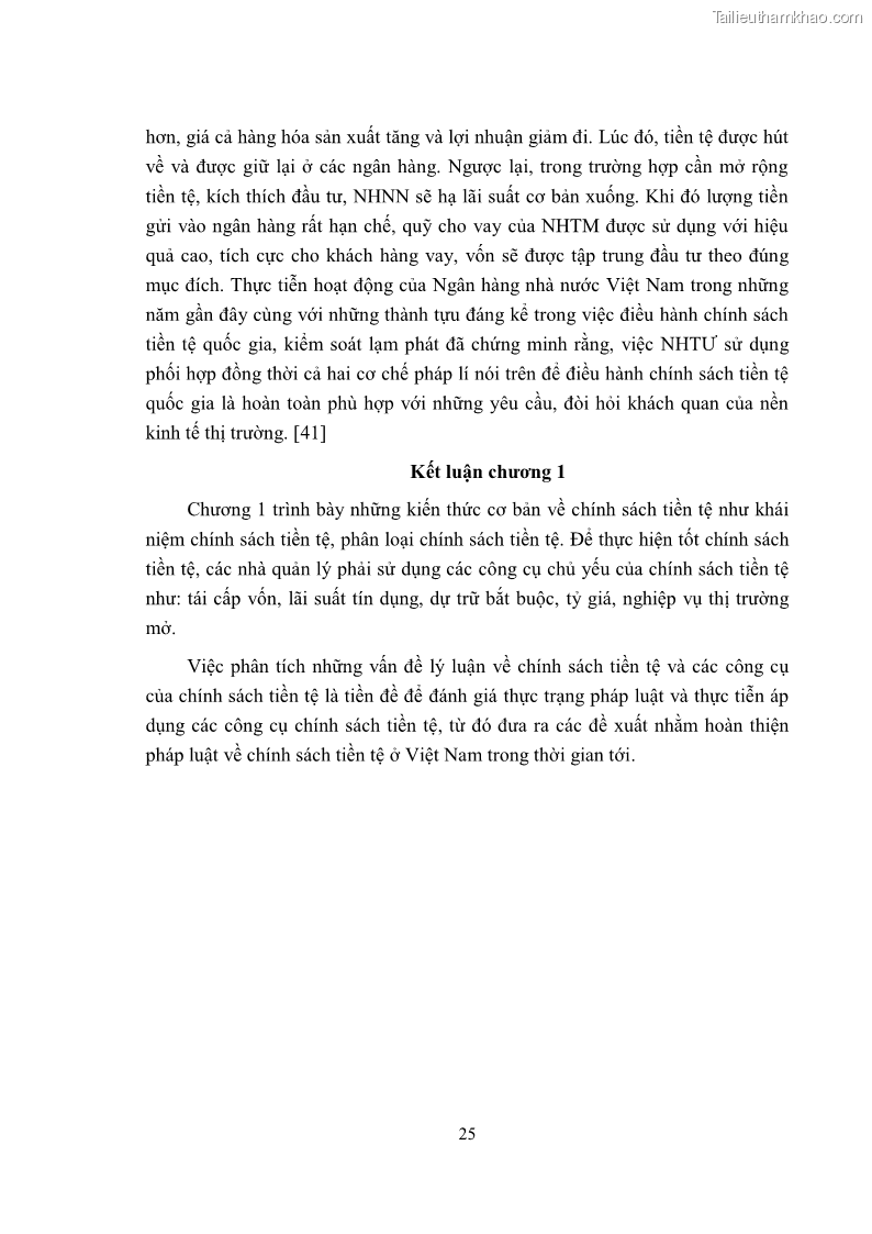 Luận văn thạc sĩ luật học Công cụ thực hiện chính sách tiền tệ quốc gia theo pháp luật Việt Nam - 4 Trang 25