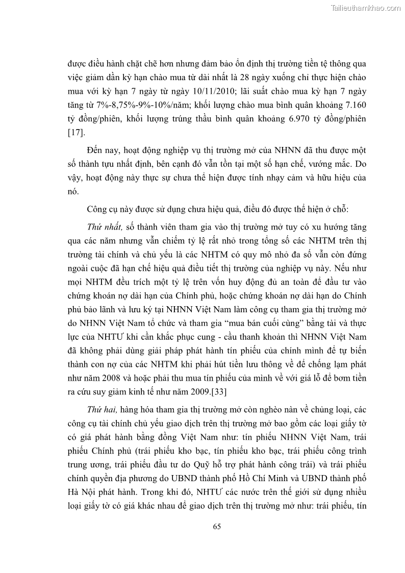 Luận văn thạc sĩ luật học Công cụ thực hiện chính sách tiền tệ quốc gia theo pháp luật Việt Nam - 9 Trang 65
