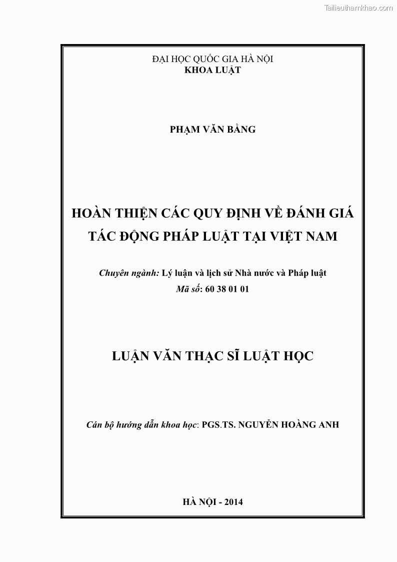 Luận văn thạc sĩ luật học Hoàn thiện các quy định về đánh giá tác động pháp luật tại Việt Nam - 1 Trang 1