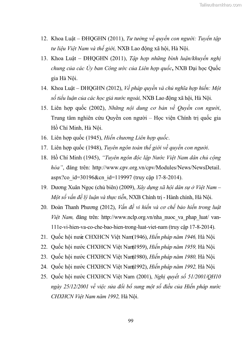 Luận văn thạc sĩ luật học Hoàn thiện các quy định về quyền dân sự trong Hiến pháp Việt Nam hiện hành - 14 Trang 105