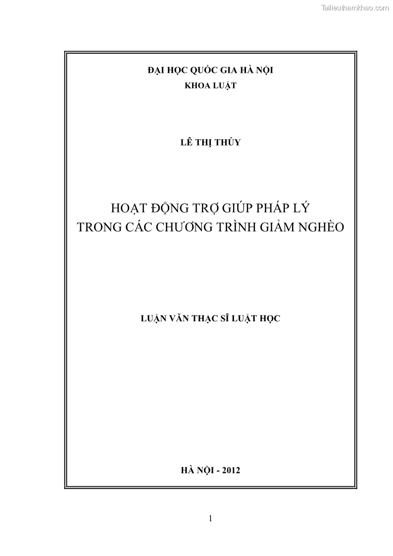 Luận văn thạc sĩ luật học Hoạt động trợ giúp pháp lý trong các chương trình giảm nghèo - 1 Trang 1