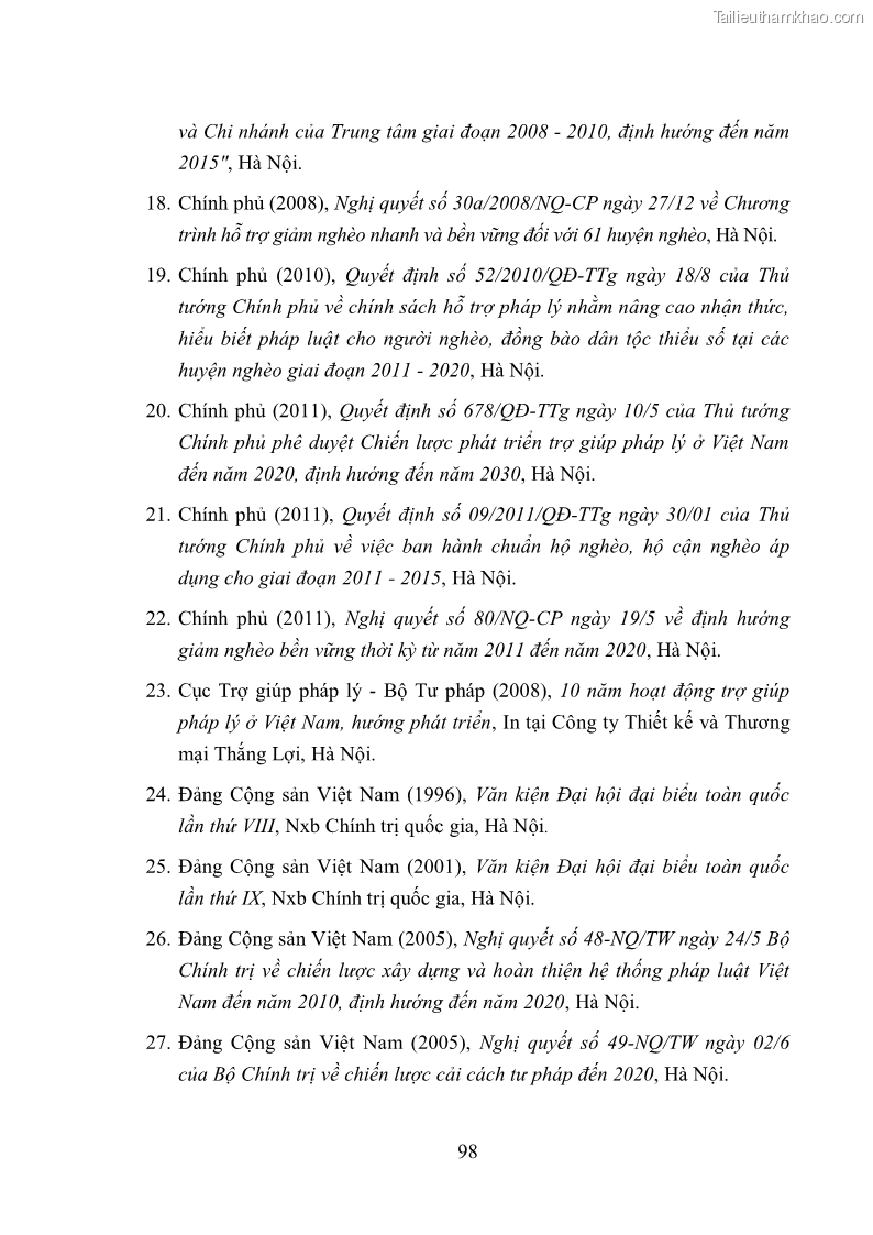 Luận văn thạc sĩ luật học Hoạt động trợ giúp pháp lý trong các chương trình giảm nghèo - 13 Trang 97