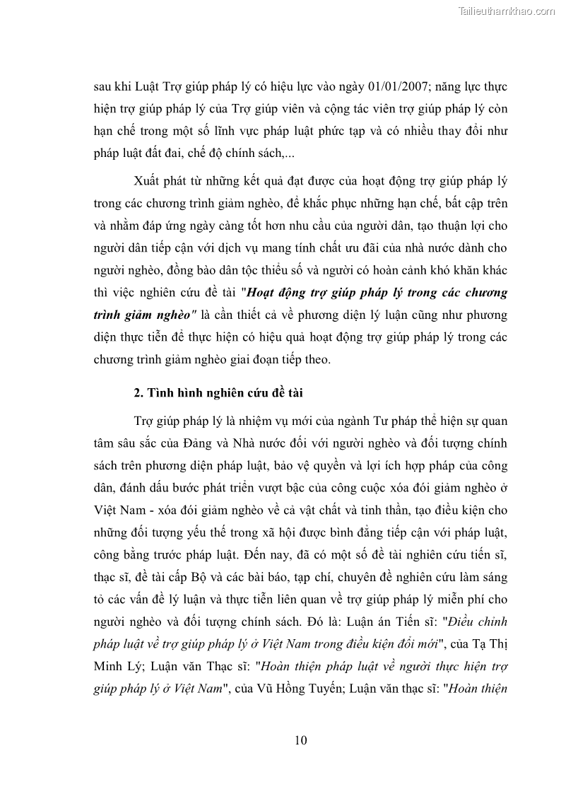 Luận văn thạc sĩ luật học Hoạt động trợ giúp pháp lý trong các chương trình giảm nghèo - 2 Trang 9