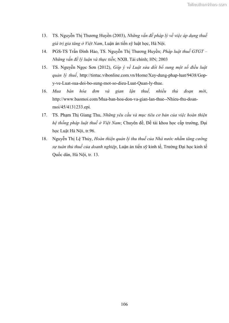 Luận văn thạc sĩ luật học Pháp luật về quản lý thuế Giá trị gia tăng tại Việt Nam - 14 Trang 105
