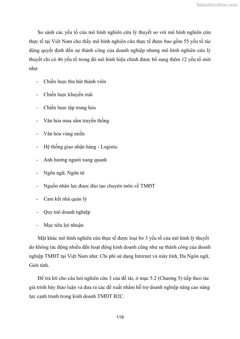 Luận văn thạc sĩ quản trị kinh doanh Các yếu tố quyết định sự thành công của phương thức Thương mại điện tử B2C tại Việt Nam - 17 Trang 129