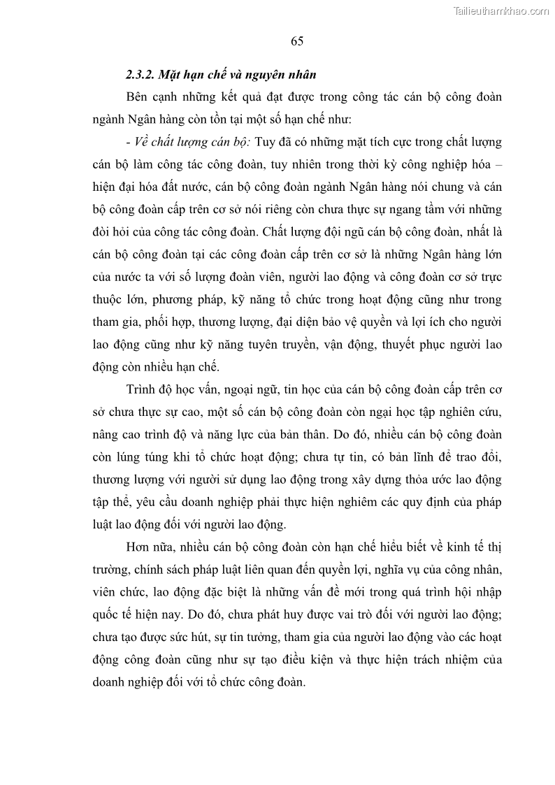 Luận văn thạc sĩ quản trị nhân lực Nâng cao chất lượng đội ngũ cán bộ Công đoàn Ngân hàng Việt Nam - 10 Trang 73
