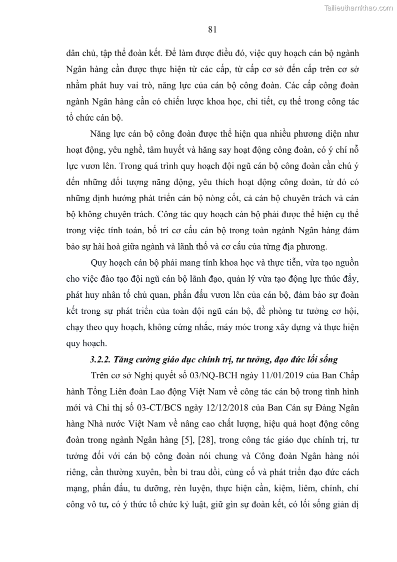 Luận văn thạc sĩ quản trị nhân lực Nâng cao chất lượng đội ngũ cán bộ Công đoàn Ngân hàng Việt Nam - 12 Trang 89