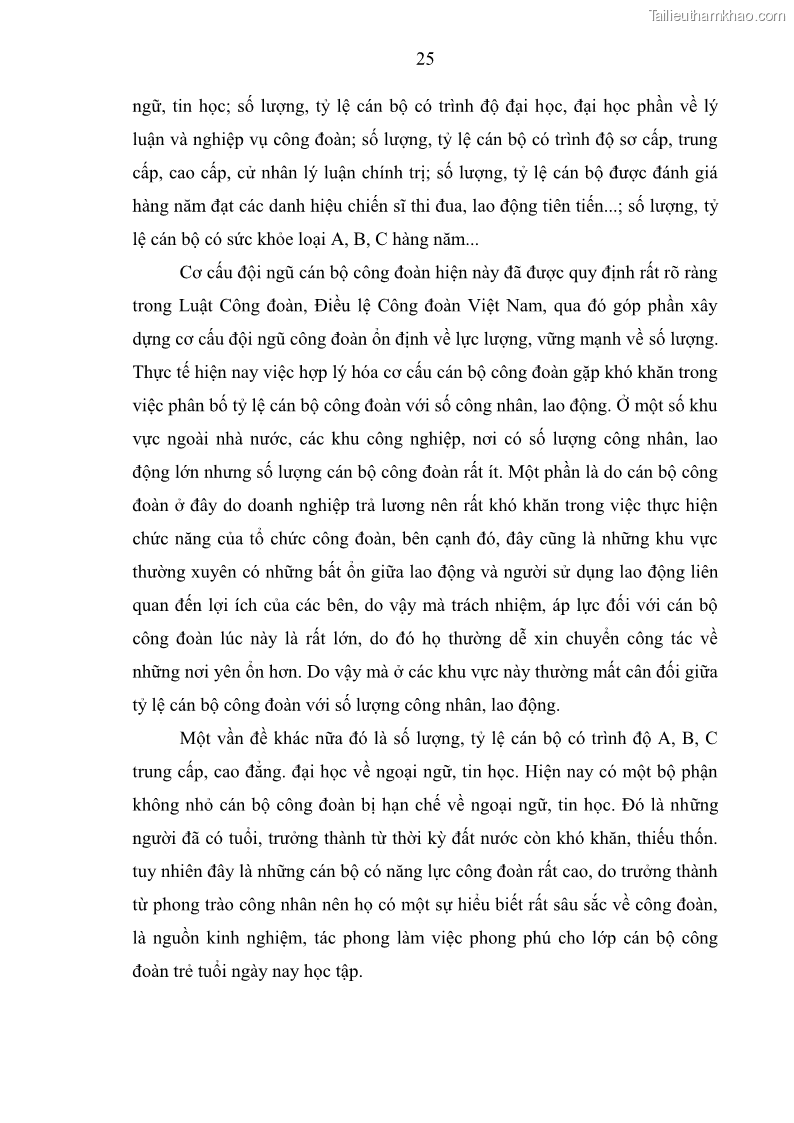 Luận văn thạc sĩ quản trị nhân lực Nâng cao chất lượng đội ngũ cán bộ Công đoàn Ngân hàng Việt Nam - 5 Trang 33