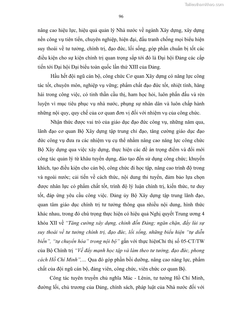 Luận văn thạc sĩ quản trị nhân lực Nâng cao chất lượng đội ngũ công chức Cơ quan Bộ Xây dựng - 14 Trang 105
