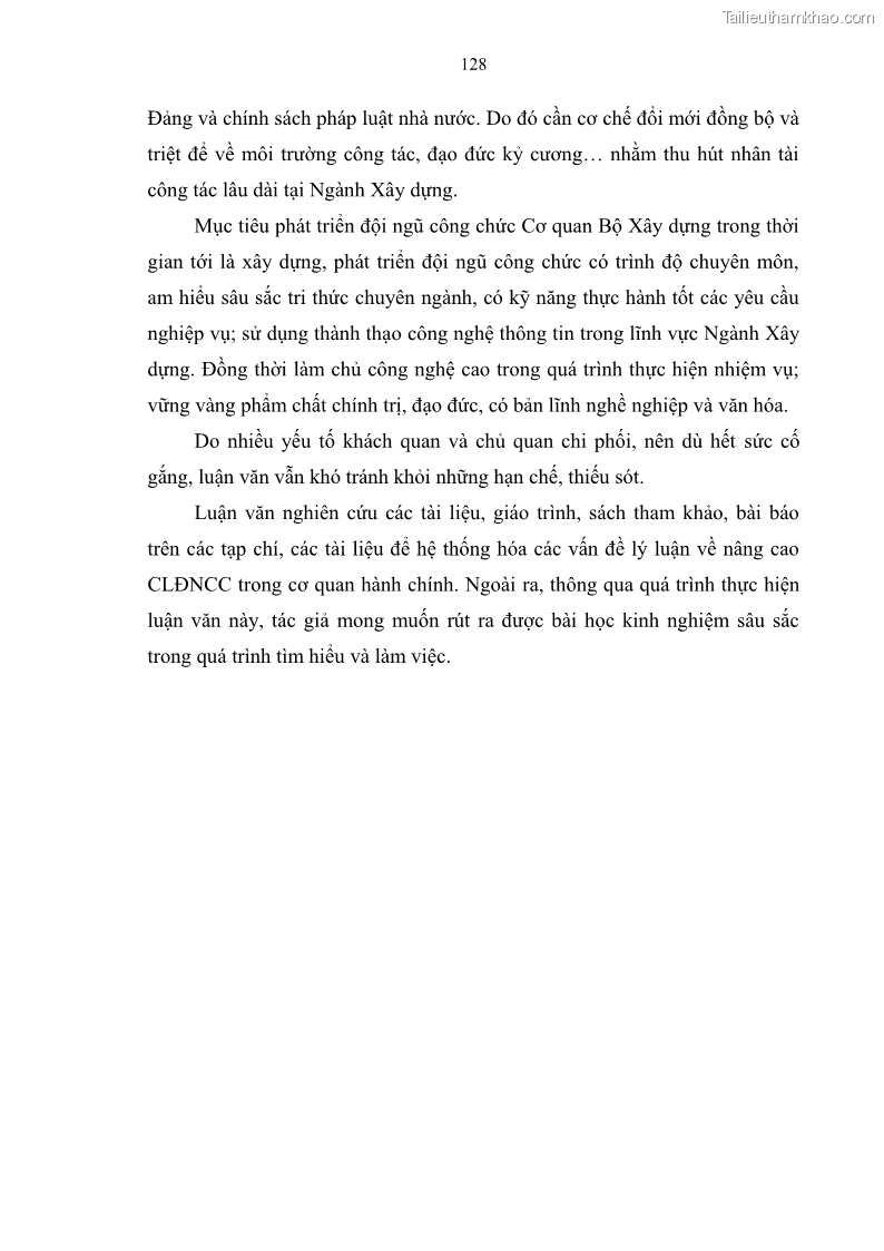 Luận văn thạc sĩ quản trị nhân lực Nâng cao chất lượng đội ngũ công chức Cơ quan Bộ Xây dựng - 18 Trang 137