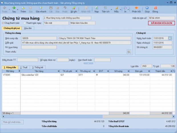 Sau đó hạch toán thuế GTGT H4 2 Màn hình thể hiện thuế GTGT CÔNG TY CP XÂY 1
