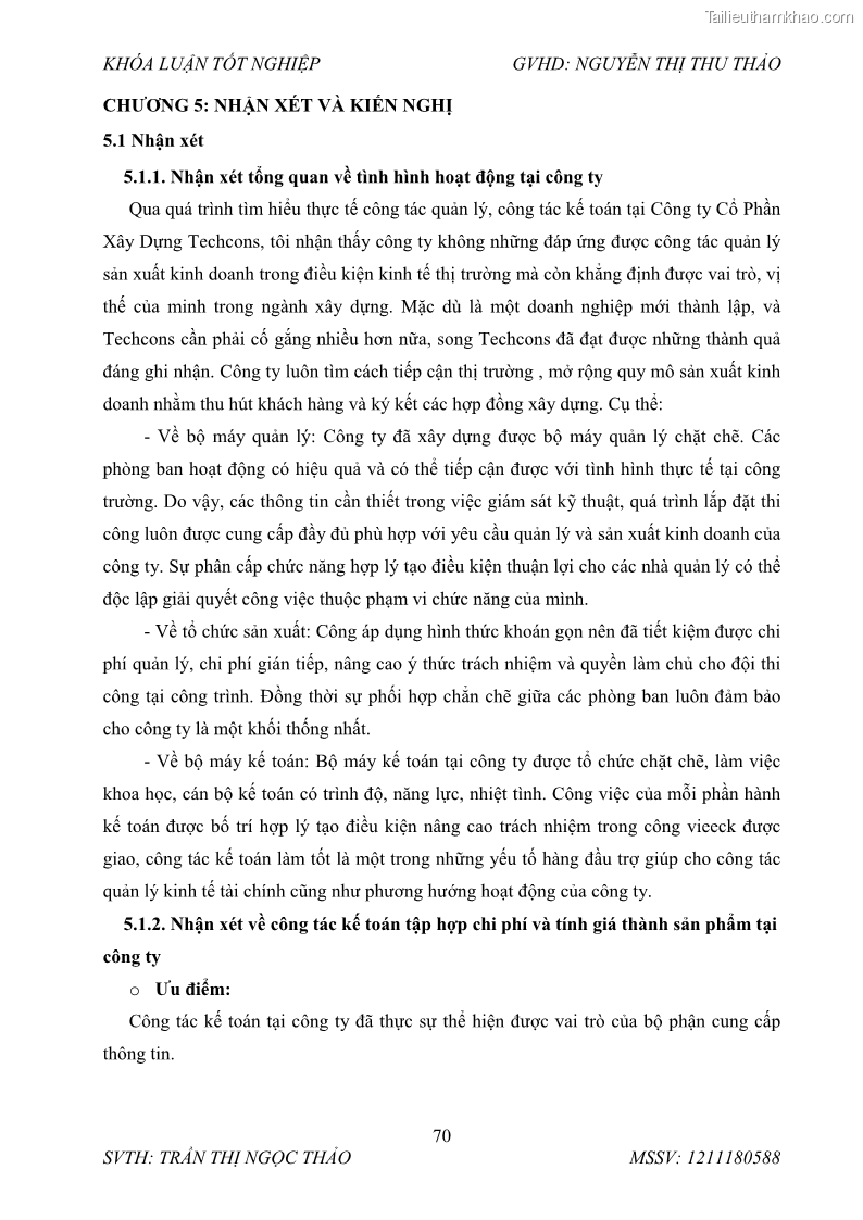 Khóa luận tốt nghiệp Kế toán tập hợp chi phí và tính giá thành sản phẩm tại Công ty cổ phần xây dựng Techcons - 11 Trang 81