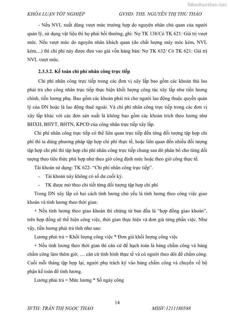 Khóa luận tốt nghiệp Kế toán tập hợp chi phí và tính giá thành sản phẩm tại Công ty cổ phần xây dựng Techcons - 4 Trang 25