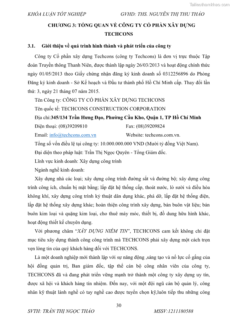 Khóa luận tốt nghiệp Kế toán tập hợp chi phí và tính giá thành sản phẩm tại Công ty cổ phần xây dựng Techcons - 6 Trang 41