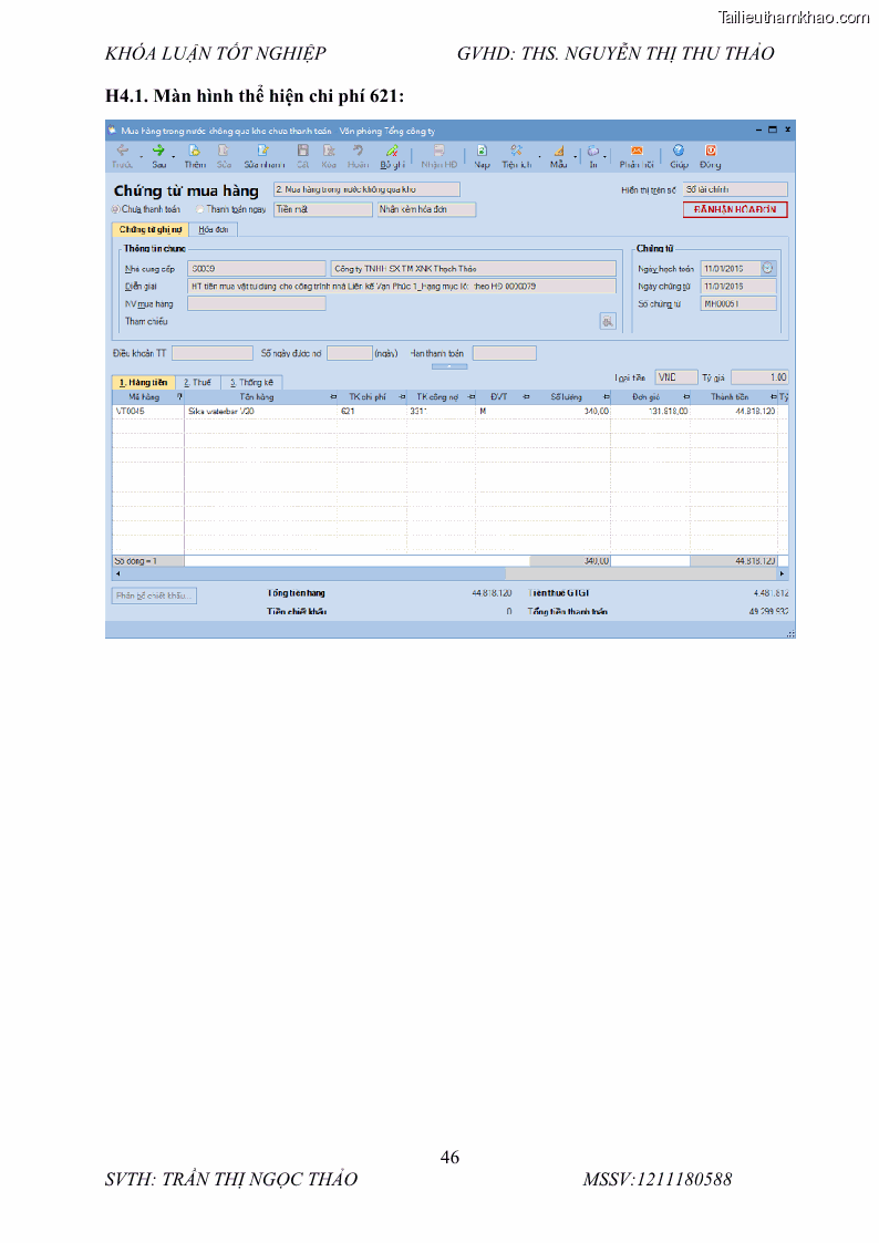 Khóa luận tốt nghiệp Kế toán tập hợp chi phí và tính giá thành sản phẩm tại Công ty cổ phần xây dựng Techcons - 8 Trang 57
