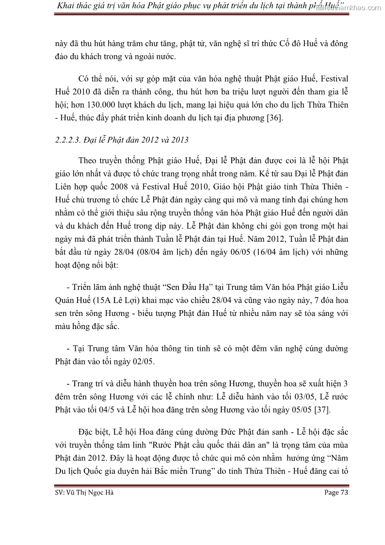 Khóa luận tốt nghiệp văn hóa du lịch Khai thác giá trị văn hóa Phật giáo phục vụ phát triển du lịch tại thành phố Huế - 10 Trang 73