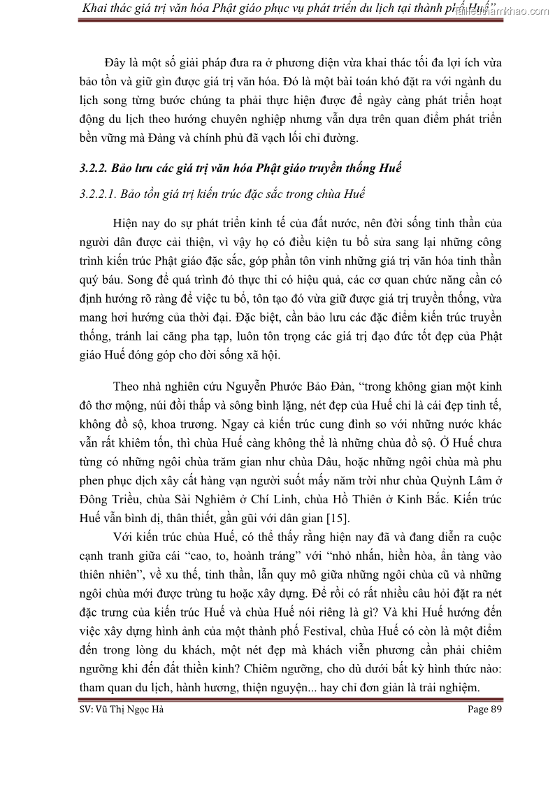 Khóa luận tốt nghiệp văn hóa du lịch Khai thác giá trị văn hóa Phật giáo phục vụ phát triển du lịch tại thành phố Huế - 12 Trang 89
