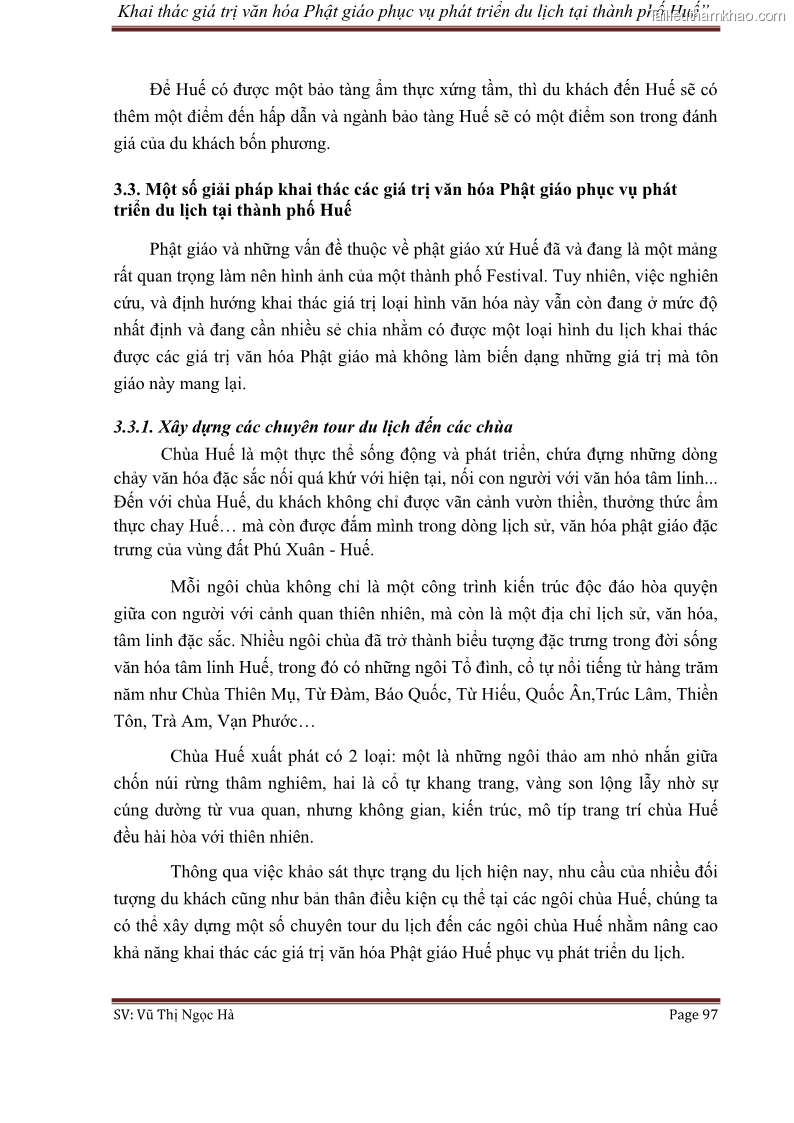 Khóa luận tốt nghiệp văn hóa du lịch Khai thác giá trị văn hóa Phật giáo phục vụ phát triển du lịch tại thành phố Huế - 13 Trang 97