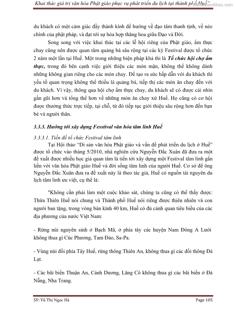 Khóa luận tốt nghiệp văn hóa du lịch Khai thác giá trị văn hóa Phật giáo phục vụ phát triển du lịch tại thành phố Huế - 14 Trang 105