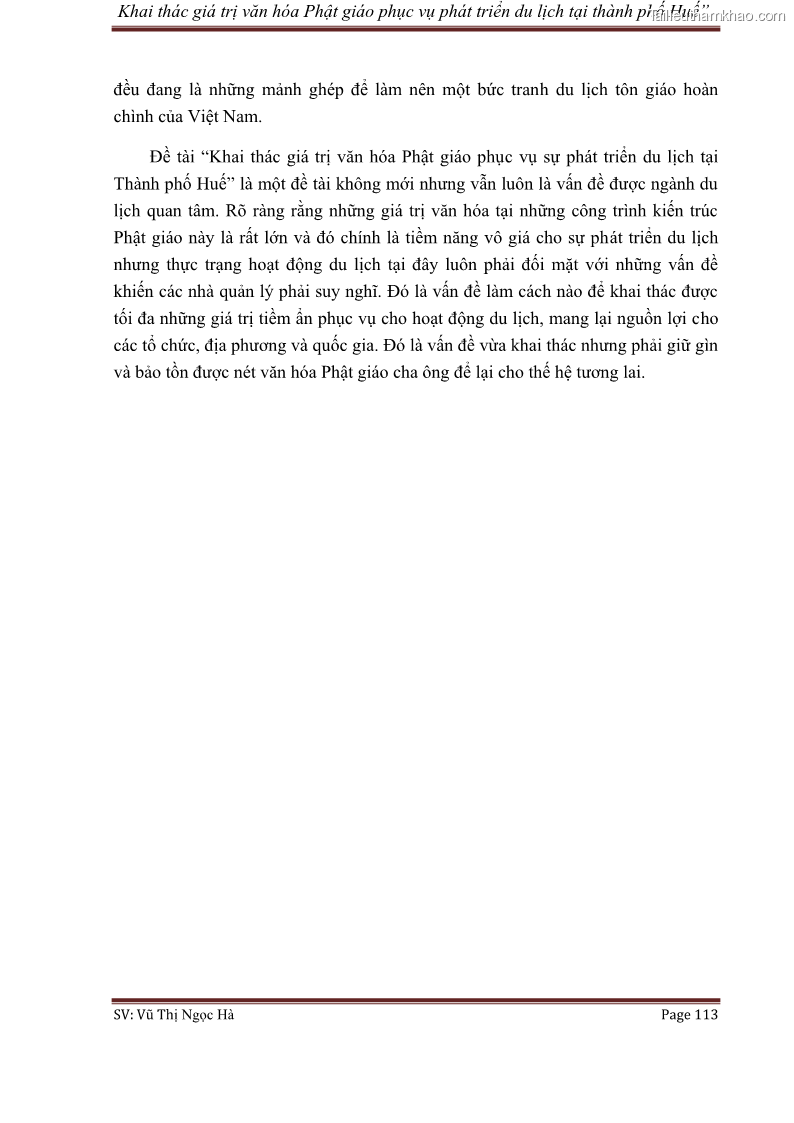 Khóa luận tốt nghiệp văn hóa du lịch Khai thác giá trị văn hóa Phật giáo phục vụ phát triển du lịch tại thành phố Huế - 15 Trang 113