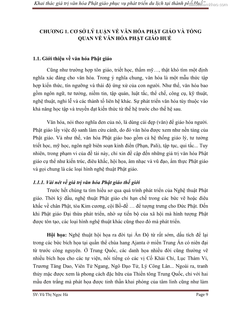 Khóa luận tốt nghiệp văn hóa du lịch Khai thác giá trị văn hóa Phật giáo phục vụ phát triển du lịch tại thành phố Huế - 2 Trang 9