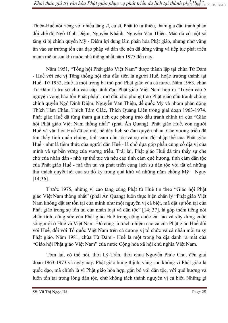 Khóa luận tốt nghiệp văn hóa du lịch Khai thác giá trị văn hóa Phật giáo phục vụ phát triển du lịch tại thành phố Huế - 4 Trang 25