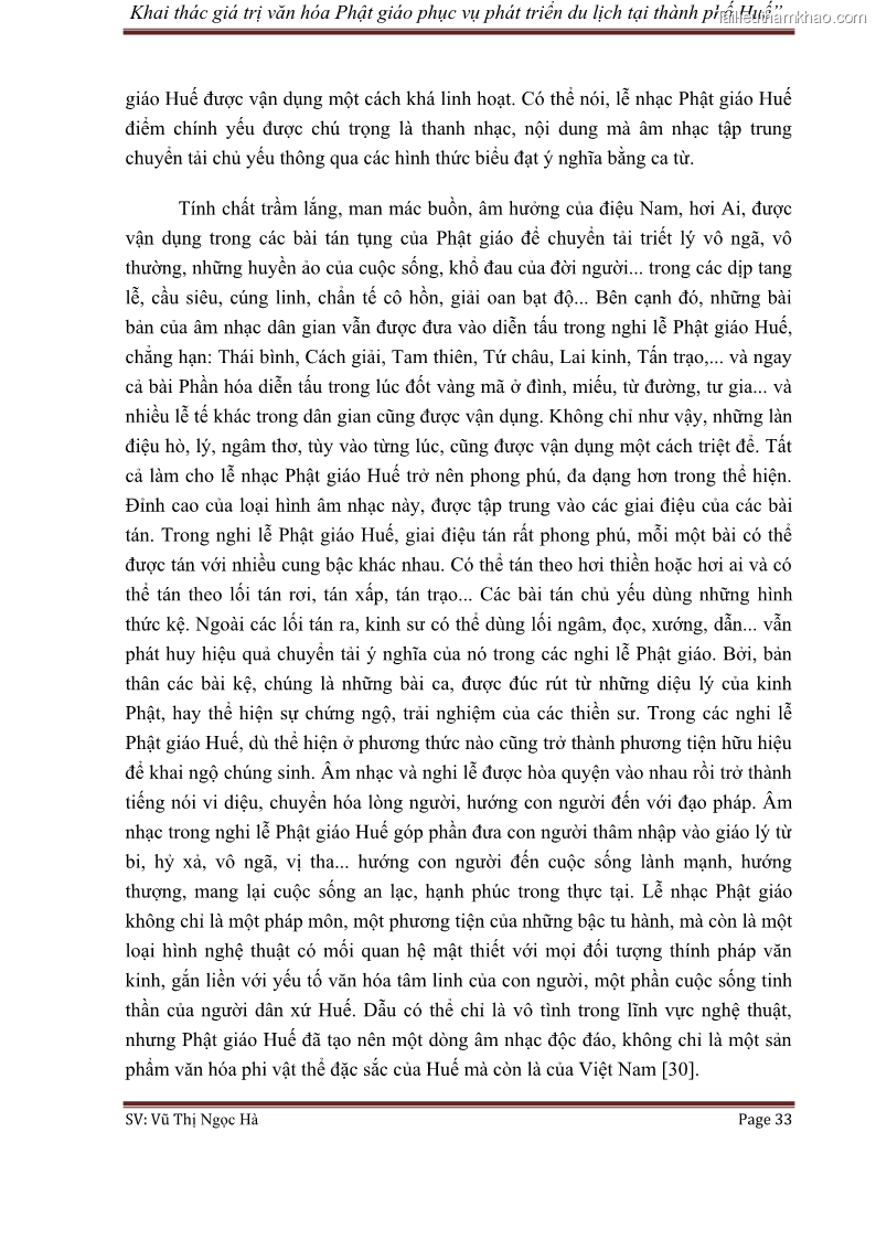 Khóa luận tốt nghiệp văn hóa du lịch Khai thác giá trị văn hóa Phật giáo phục vụ phát triển du lịch tại thành phố Huế - 5 Trang 33